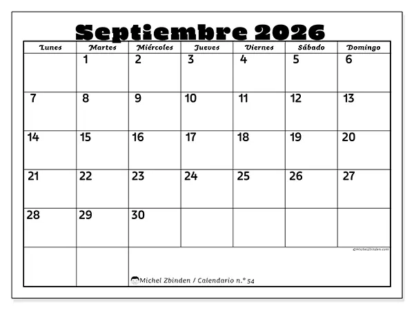 Calendario de septiembre de 2026 para imprimir - Actividades en familia