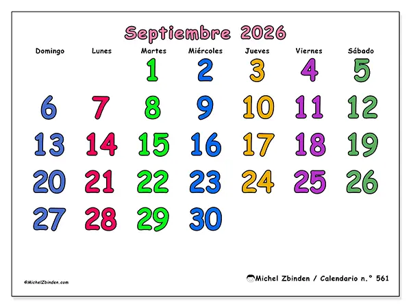 Calendario de septiembre de 2026 para imprimir - Momentos creativos - Semana de domingo a sábado
