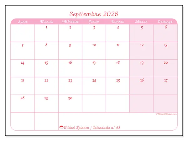 Calendario de septiembre de 2026 para imprimir - Organización en suavidad