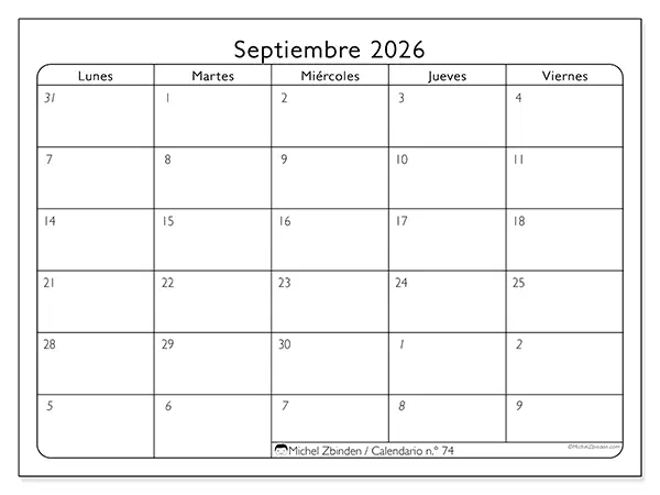 Calendario de septiembre de 2026 para imprimir - Organización del trabajo