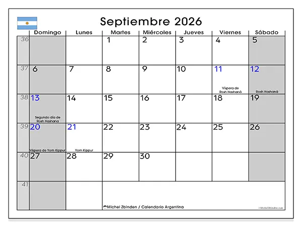 Calendario de septiembre de 2026 para imprimir - Argentina