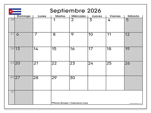 Calendario de septiembre de 2026 para imprimir - Cuba