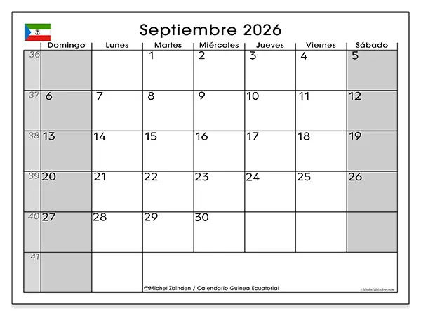 Calendario de septiembre de 2026 para imprimir - Guinea Ecuatorial