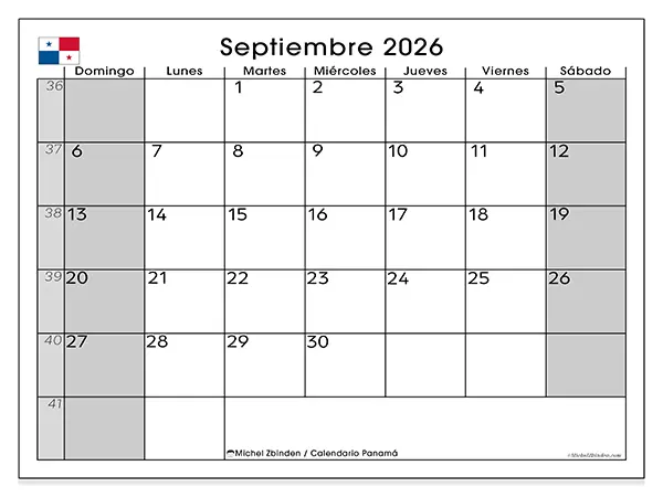 Calendario de septiembre de 2026 para imprimir - Panamá