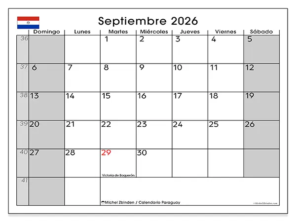 Calendario de septiembre de 2026 para imprimir - Paraguay