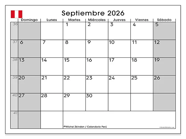 Calendario de septiembre de 2026 para imprimir - Perú