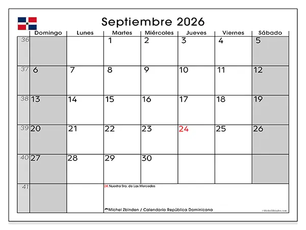 Calendario de septiembre de 2026 para imprimir - República Dominicana