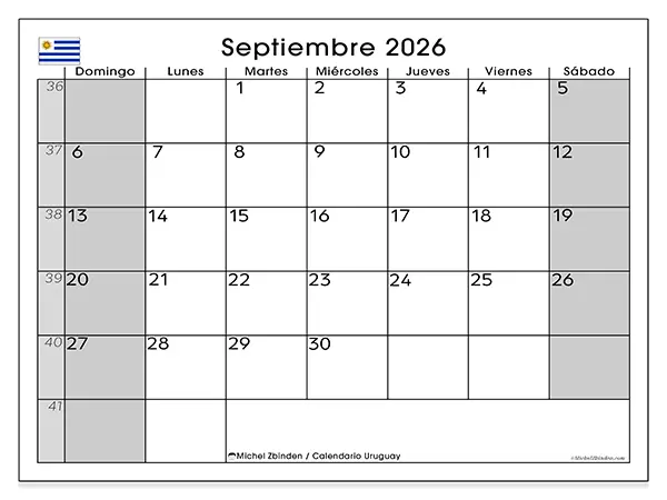 Calendario de septiembre de 2026 para imprimir - Uruguay