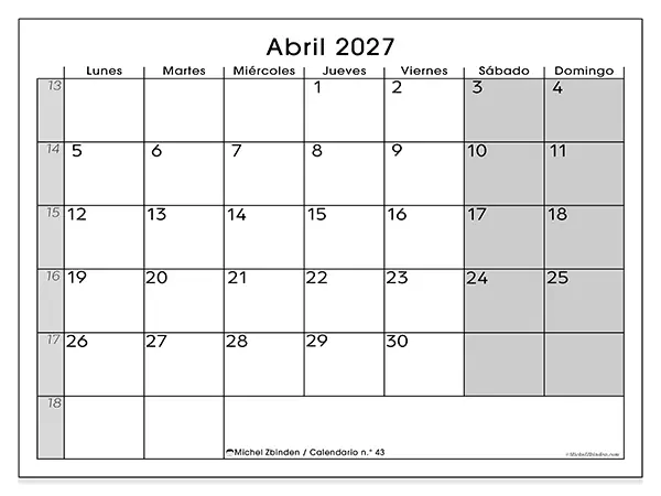 Calendario de abril de 2027 para imprimir - Organización perfecta