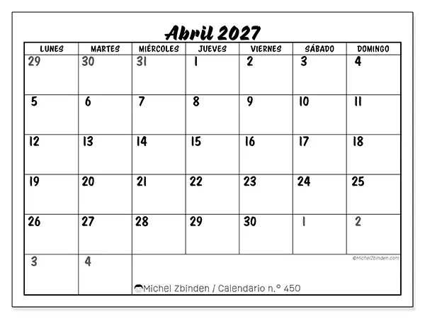 Calendario de abril de 2027 para imprimir - Organización detallada