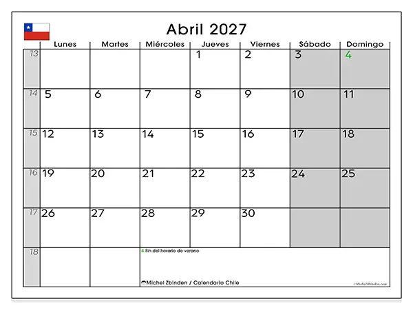 Calendario de abril de 2027 para imprimir - Chile