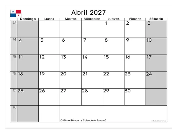 Calendario de abril de 2027 para imprimir - Panamá