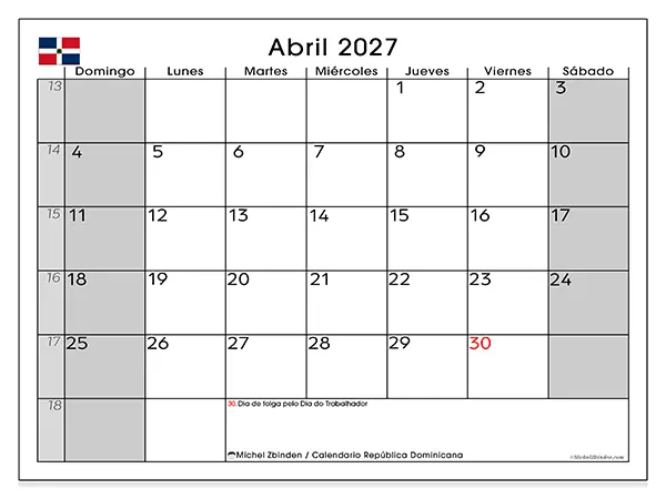 Calendario de abril de 2027 para imprimir - República Dominicana