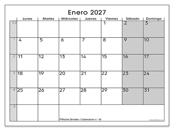 Calendario de enero de 2027 para imprimir - Organización perfecta