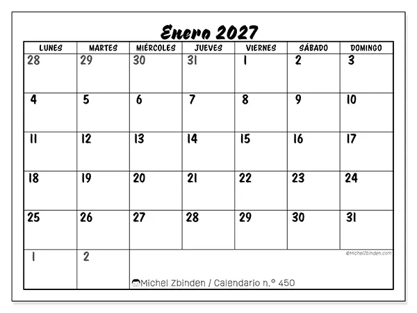 Calendario de enero de 2027 para imprimir - Organización detallada