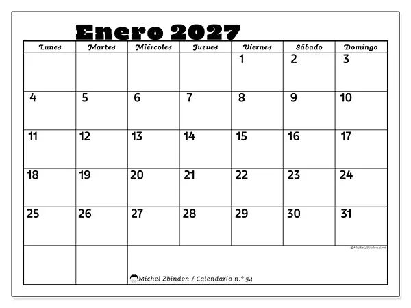 Calendario de enero de 2027 para imprimir - Actividades en familia