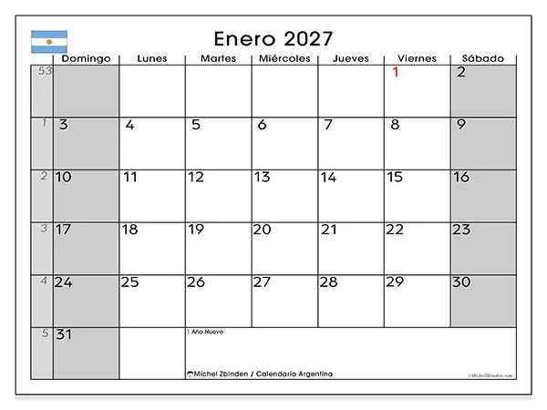 Calendario de enero de 2027 para imprimir - Argentina