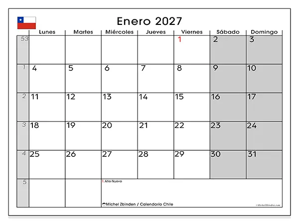 Calendario de enero de 2027 para imprimir - Chile