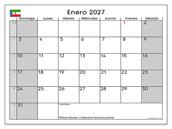 Calendario de enero de 2027 para imprimir - Guinea Ecuatorial