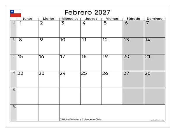 Calendario de febrero de 2027 para imprimir - Chile