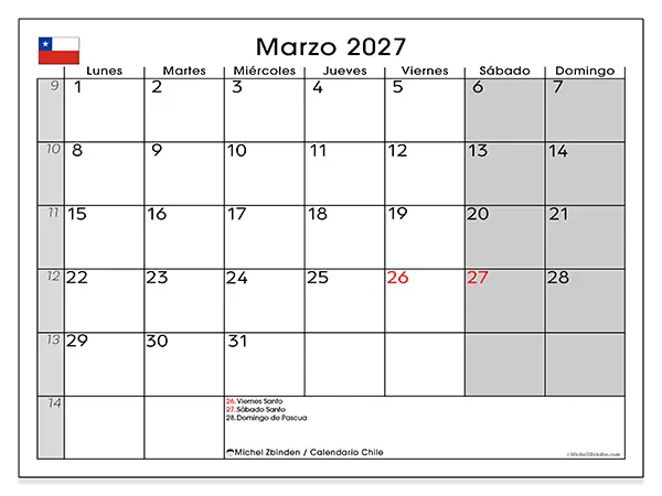 Calendario de marzo de 2027 para imprimir - Chile