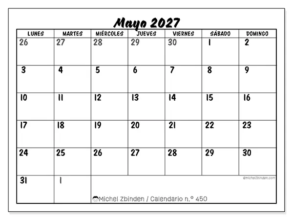 Calendario de mayo de 2027 para imprimir - Organización detallada