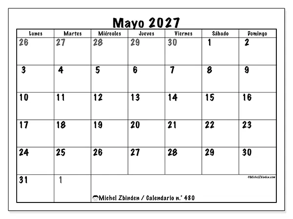 Calendario de mayo de 2027 para imprimir - Planificación completa