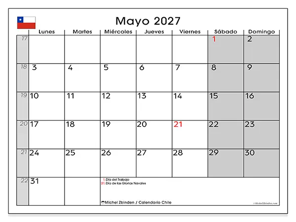 Calendario de mayo de 2027 para imprimir - Chile
