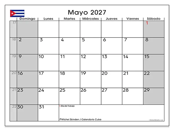 Calendario de mayo de 2027 para imprimir - Cuba