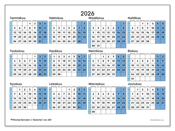 tulostettava Vuosikalenteri 2026 - Valmis yliopistoon
