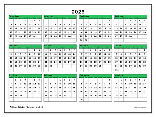 tulostettava Vuosikalenteri 2026 - Toivo tulevaisuudelle