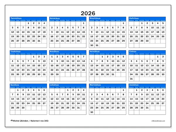 tulostettava Vuosikalenteri 2026 - Strateginen yleiskatsaus