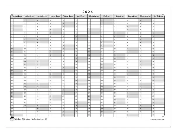 tulostettava Vuosikalenteri 2026 - Käytännölliset listat