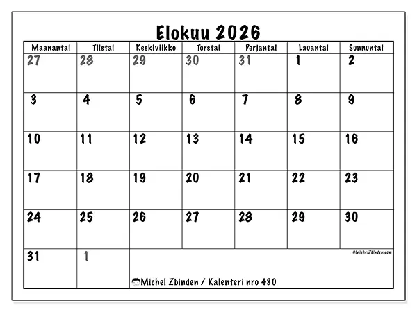 tulostettava kalenteri Elokuu 2026 - Kattava suunnittelu