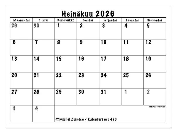 tulostettava kalenteri Heinäkuu 2026 - Kattava suunnittelu