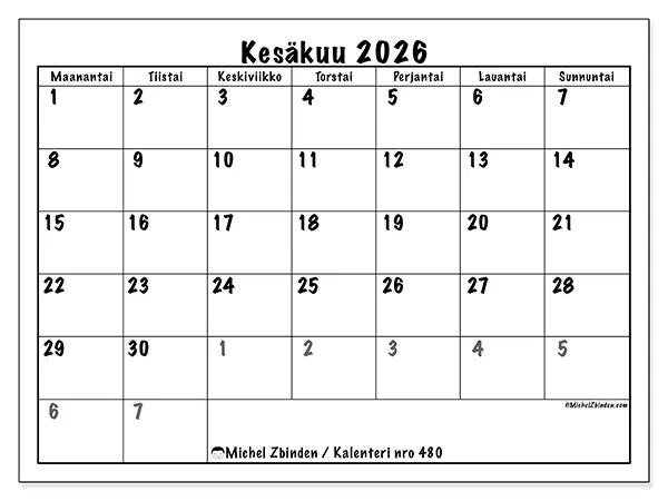 tulostettava kalenteri Kesäkuu 2026 - Kattava suunnittelu