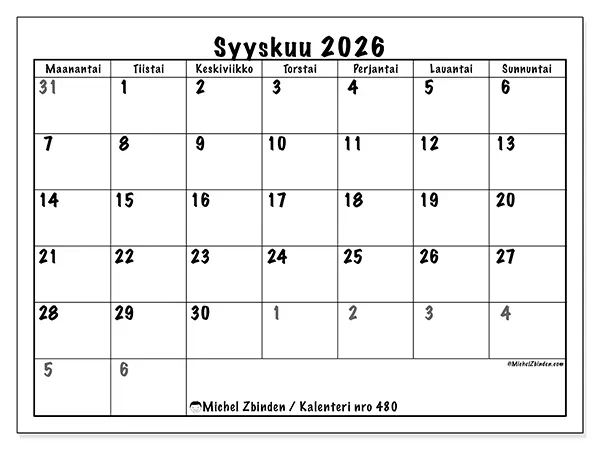 tulostettava kalenteri Syyskuu 2026 - Kattava suunnittelu