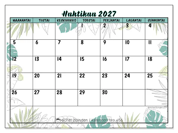 tulostettava kalenteri Huhtikuu 2027 - Luonto ja puutarha