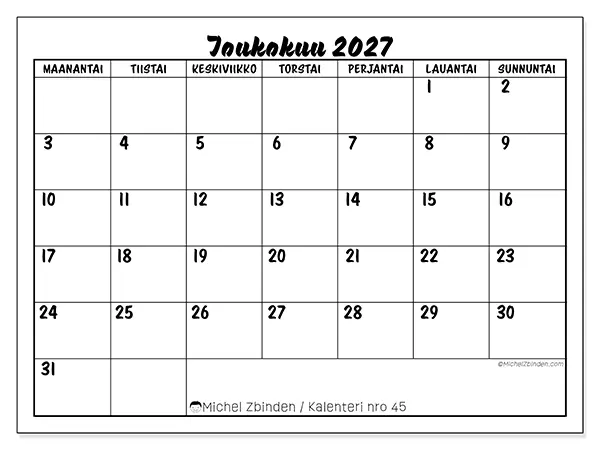 tulostettava kalenteri Toukokuu 2027 - Koulumenestys