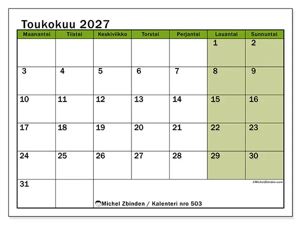 tulostettava kalenteri Toukokuu 2027 - Luonnon sävyt
