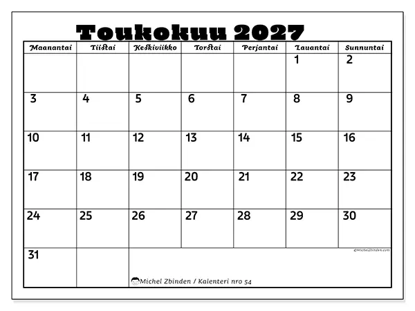 tulostettava kalenteri Toukokuu 2027 - Perheaktiviteetit