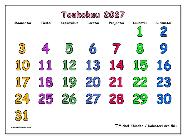 tulostettava kalenteri Toukokuu 2027 - Luovat hetket