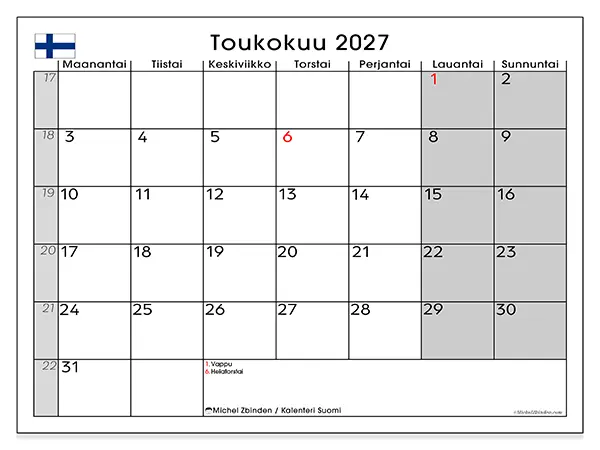 tulostettava kalenteri Toukokuu 2027 - Suomi