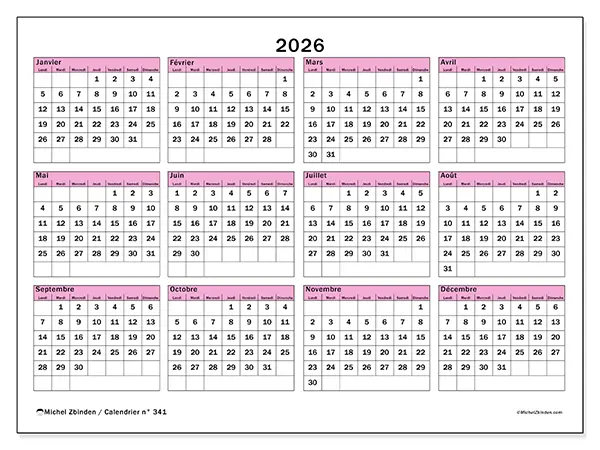 Calendrier annuel 2026 à imprimer - Planification et prévision
