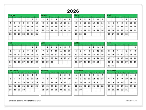 Calendrier annuel 2026 à imprimer - Espoir pour l’avenir - Semaine du dimanche au samedi