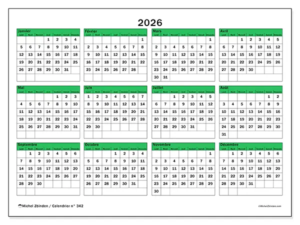 Calendrier annuel 2026 à imprimer - Espoir pour l’avenir