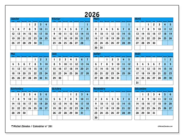 Calendrier annuel 2026 à imprimer - Organisation en couleur
