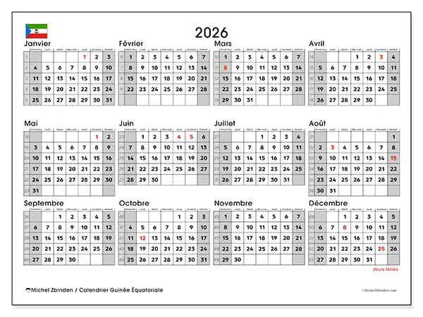 Calendrier annuel 2026 à imprimer - Guinée équatoriale