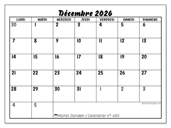 Calendrier décembre 2026 à imprimer - Organisation détaillée