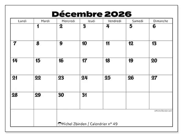 Calendrier décembre 2026 à imprimer - Coordination productive